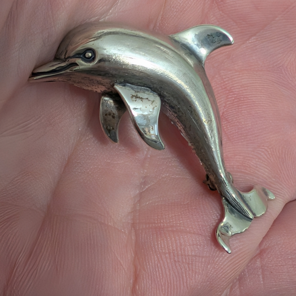 Vintage Beau Sterling Silver Dolphin Brooch